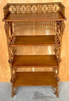 Bibliothèque/étagère en osier et en chêne Aesthetic Movement Stick and Ball par Heywood Wakefield