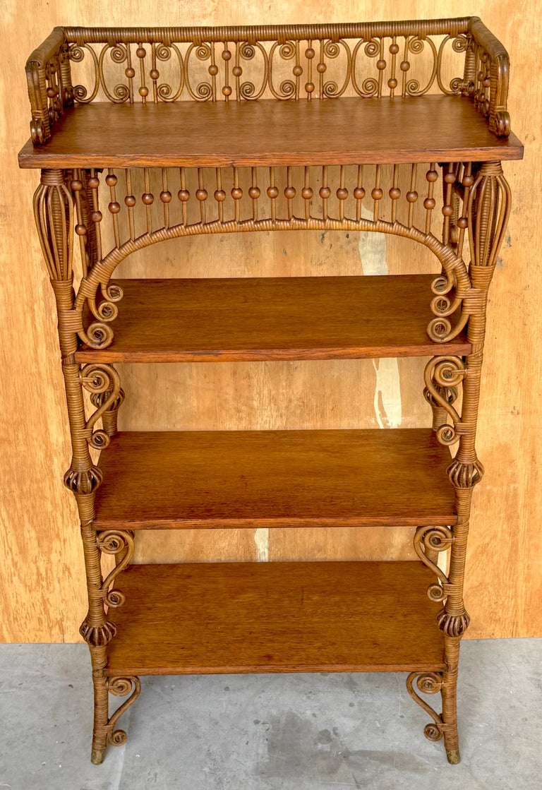 Aesthetic Movement Stick and Ball Wicker and Oak Bookcase/Shelf by