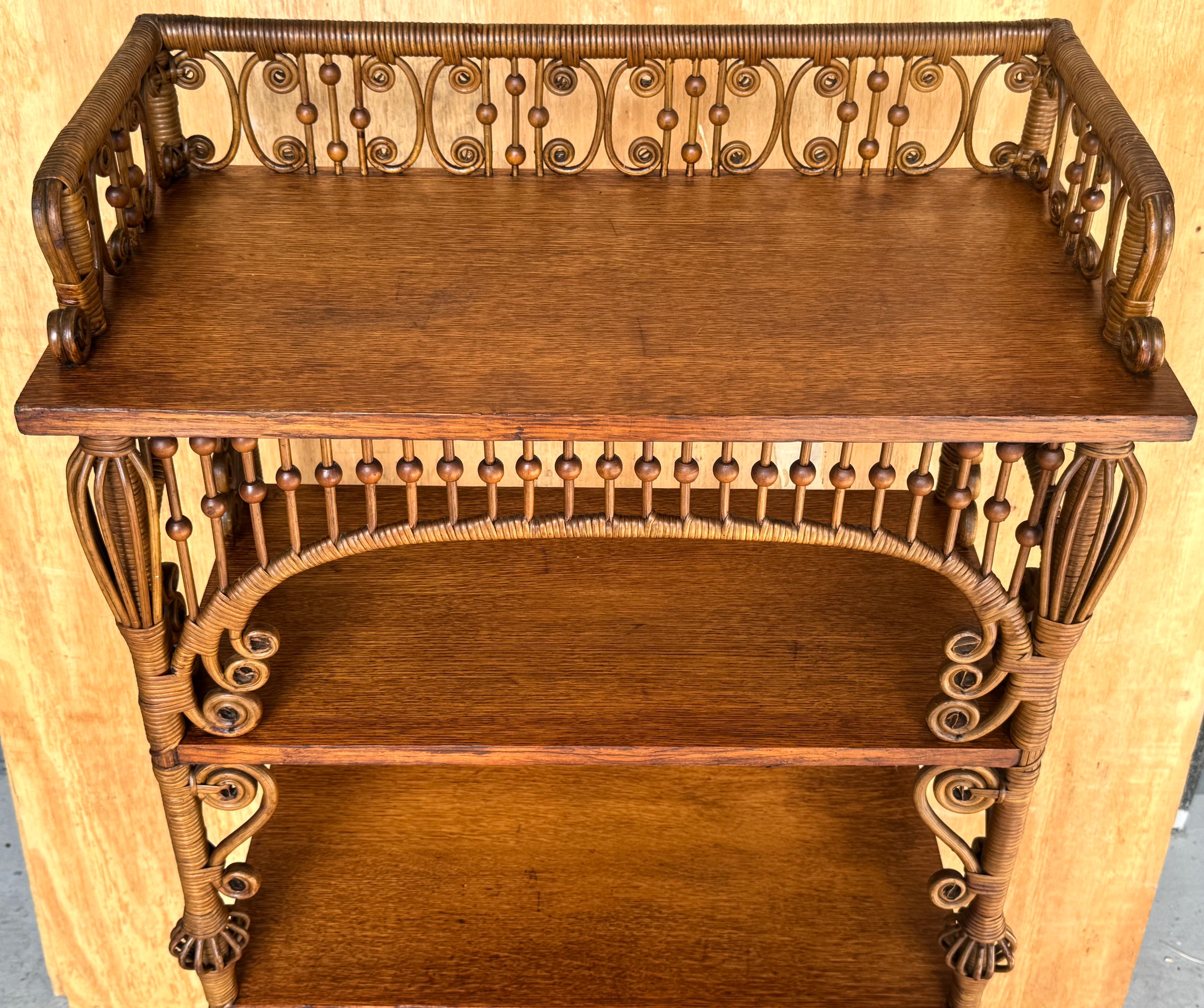 American Aesthetic Movement Stick & Ball Wicker & Oak Bookcase/Shelf by Heywood Wakefield