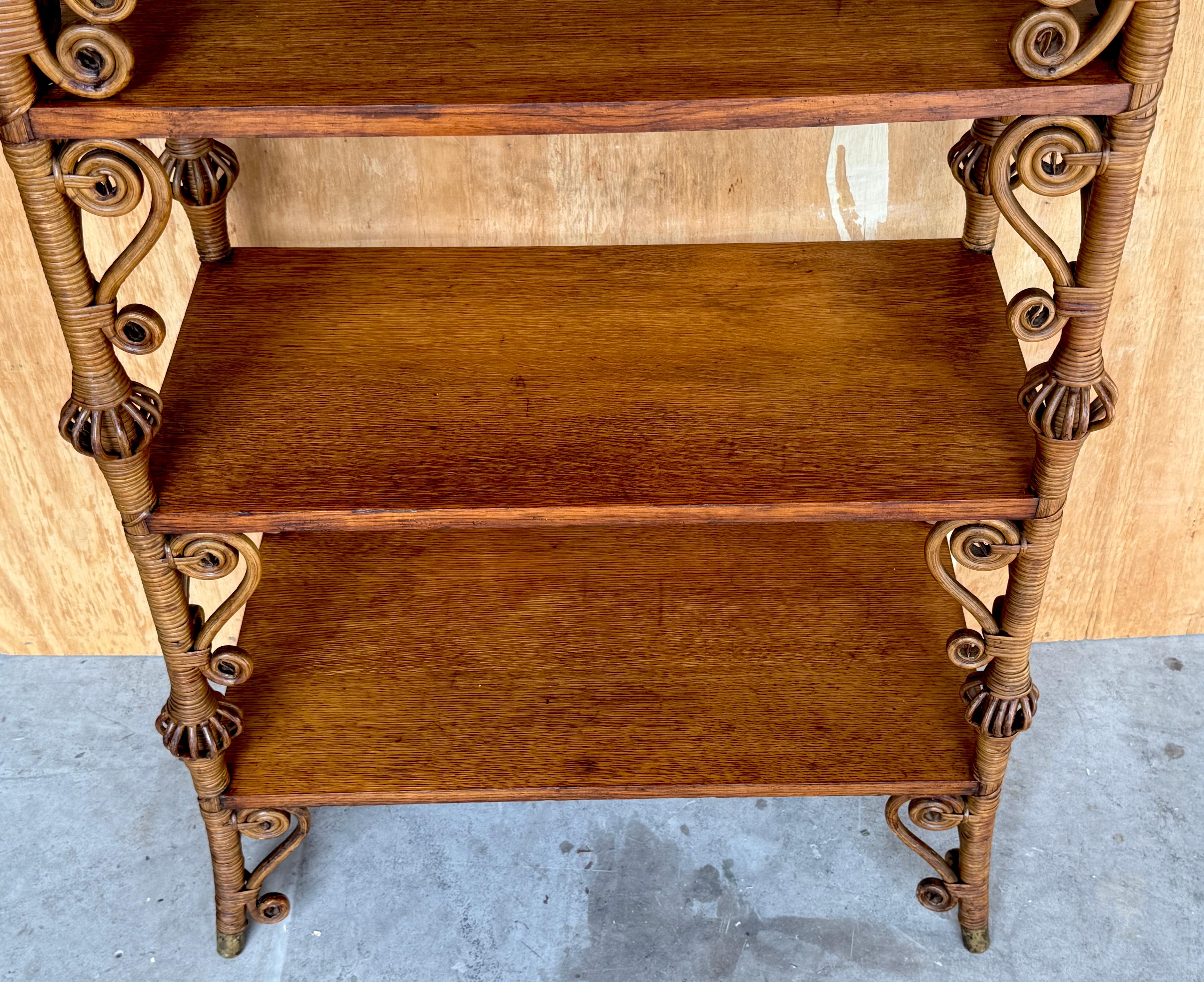 19th Century Aesthetic Movement Stick & Ball Wicker & Oak Bookcase/Shelf by Heywood Wakefield