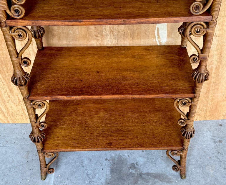 Aesthetic Movement Stick and Ball Wicker and Oak Bookcase/Shelf by