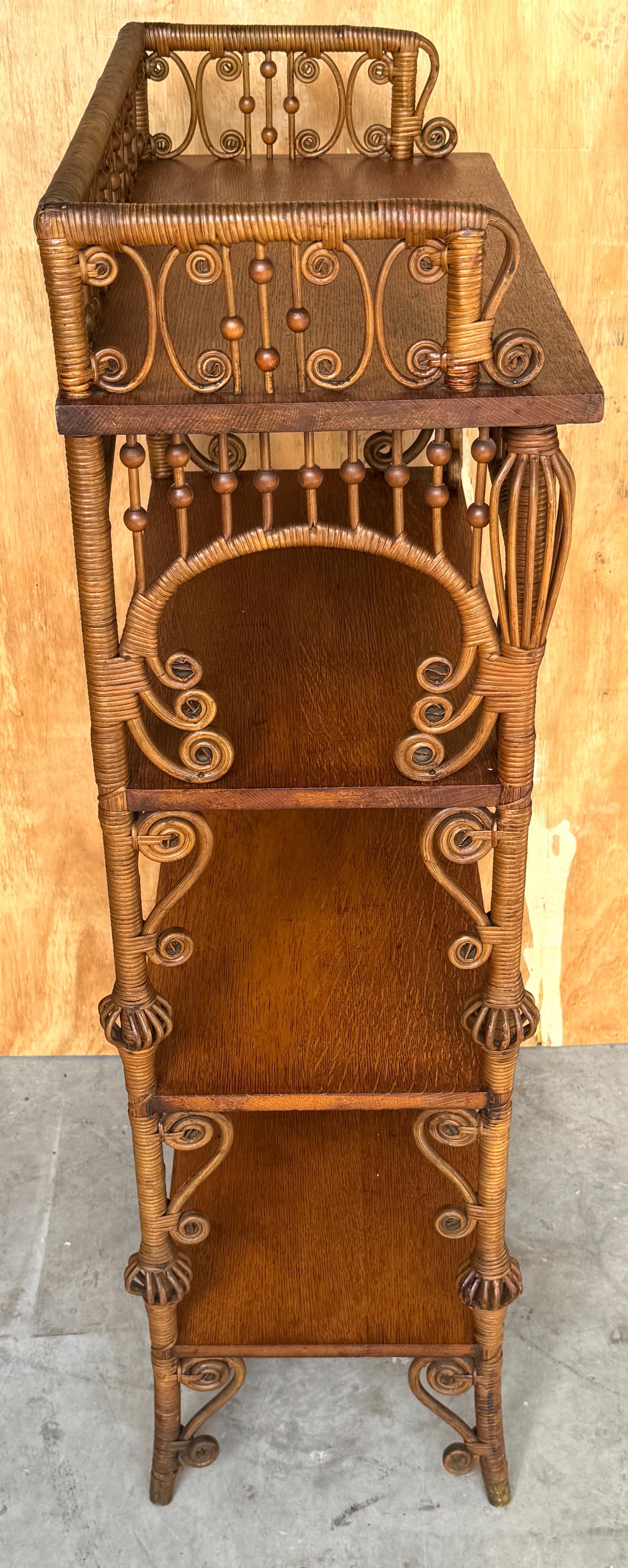 Aesthetic Movement Stick & Ball Wicker & Oak Bookcase/Shelf by Heywood Wakefield 2