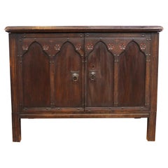 Aesthetic Movement Style Carved Oak Credenza or Cabinet