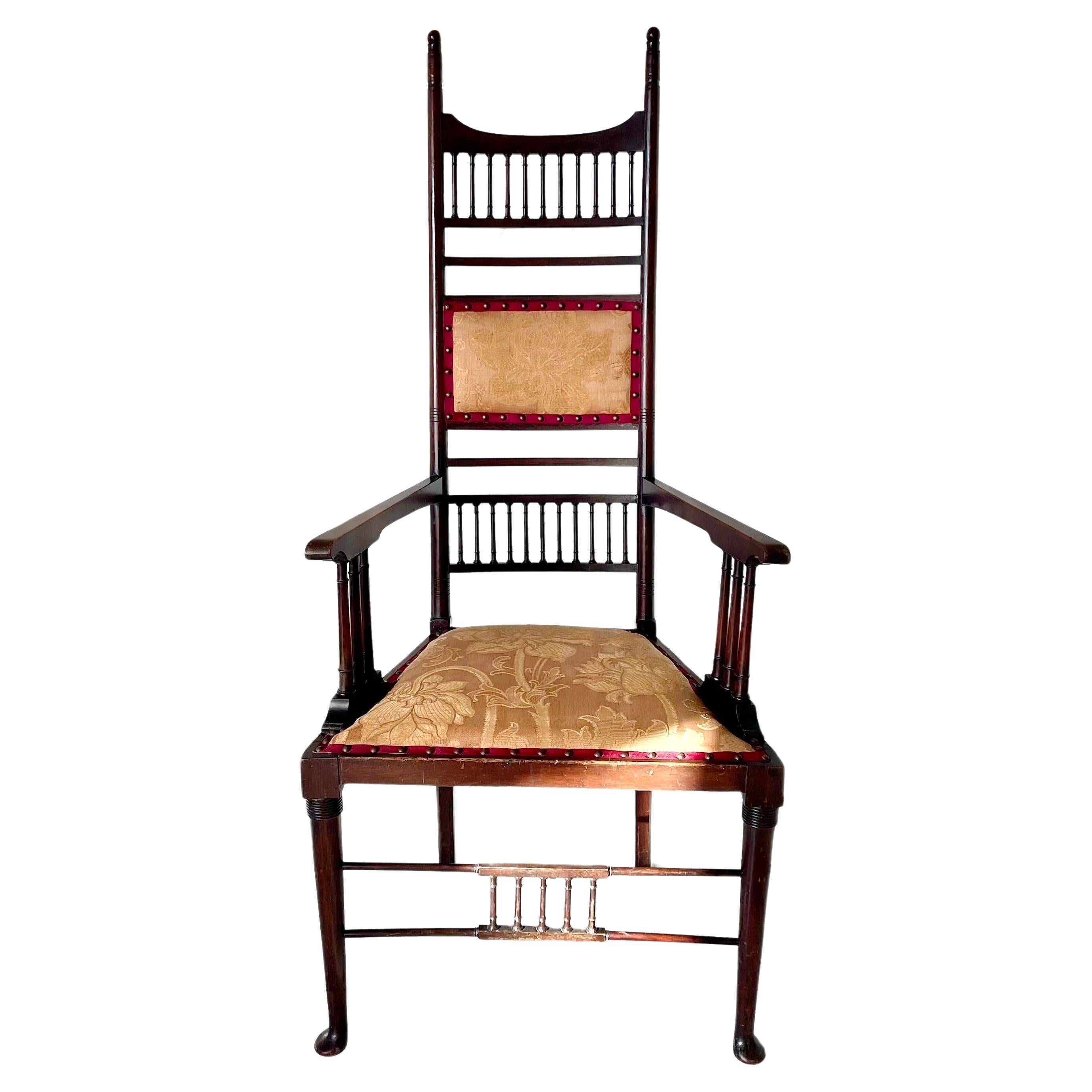 Aesthetic Movement Tall Back Mahogany Armchair Attributed to Liberty & Co