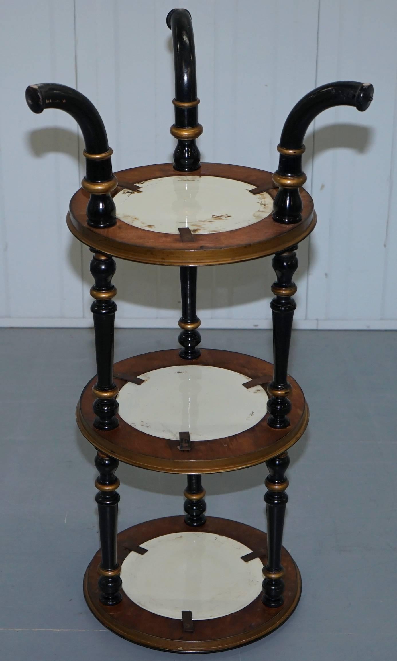 Aesthetic Movement Three-Tired Display Stand Hand-Painted Plates For Sale 5
