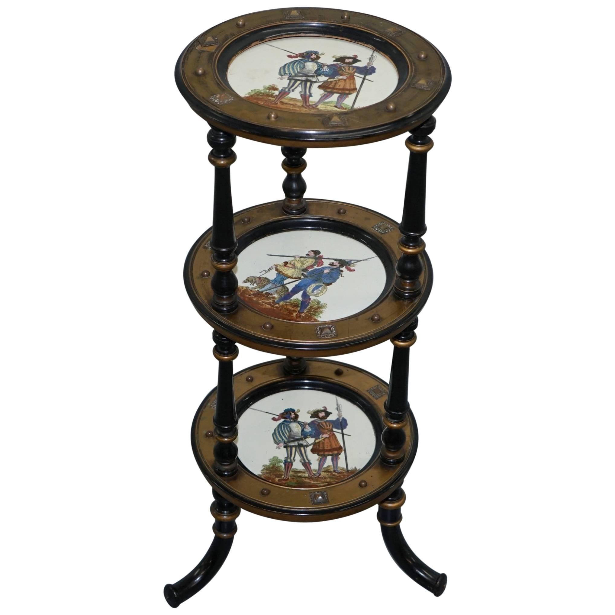 Aesthetic Movement Three-Tired Display Stand Hand-Painted Plates For Sale