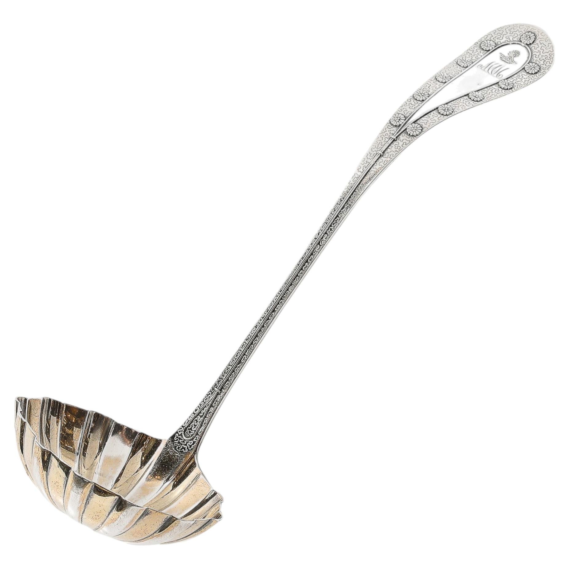 Aesthetic Movement Tiffany & Co. Sterling & Gold Washed "Daisy" Pattern Ladle For Sale