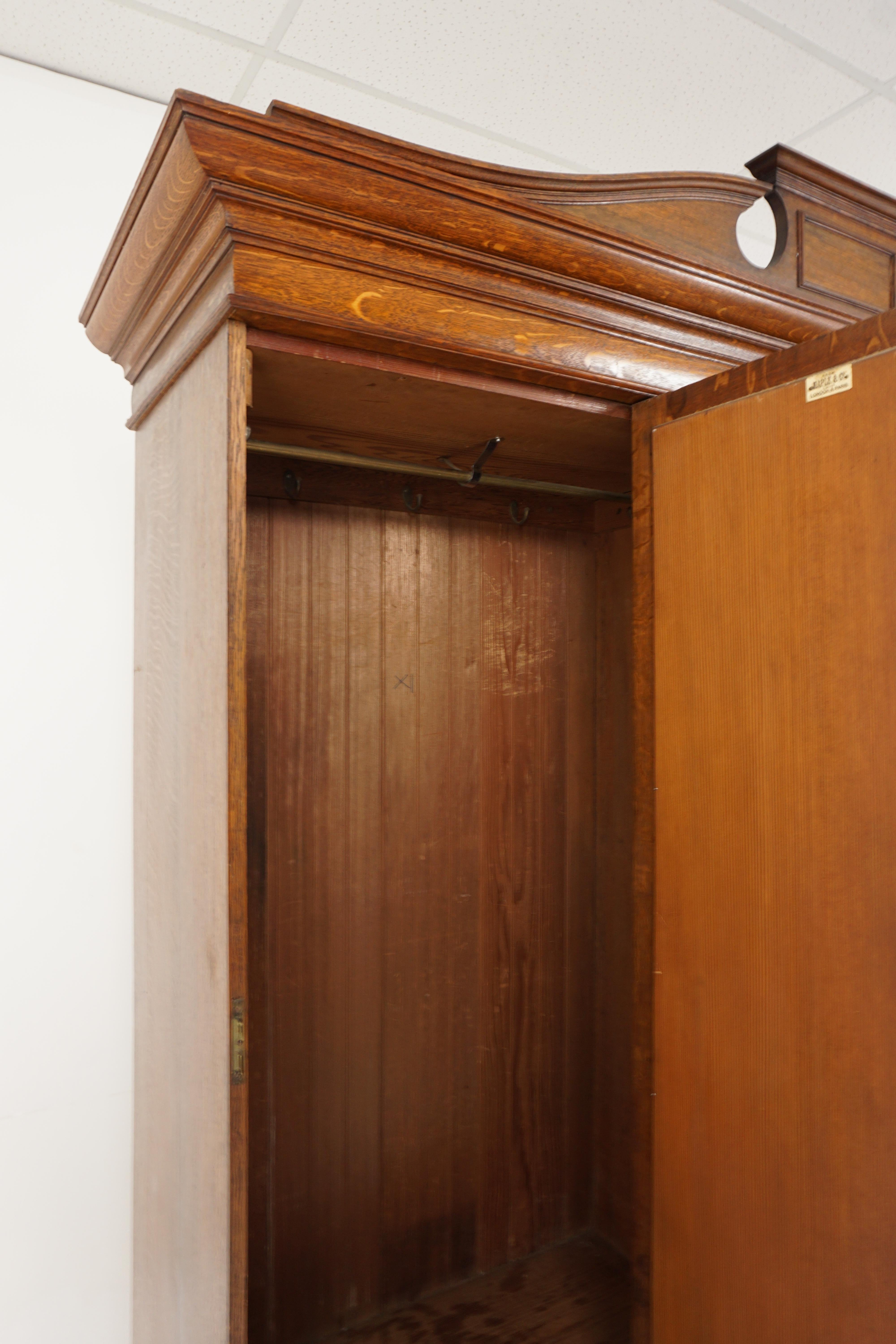 Aesthetic Movement Tiger Oak Armoire, Maple + Co. London, England 1900, H539 For Sale 1