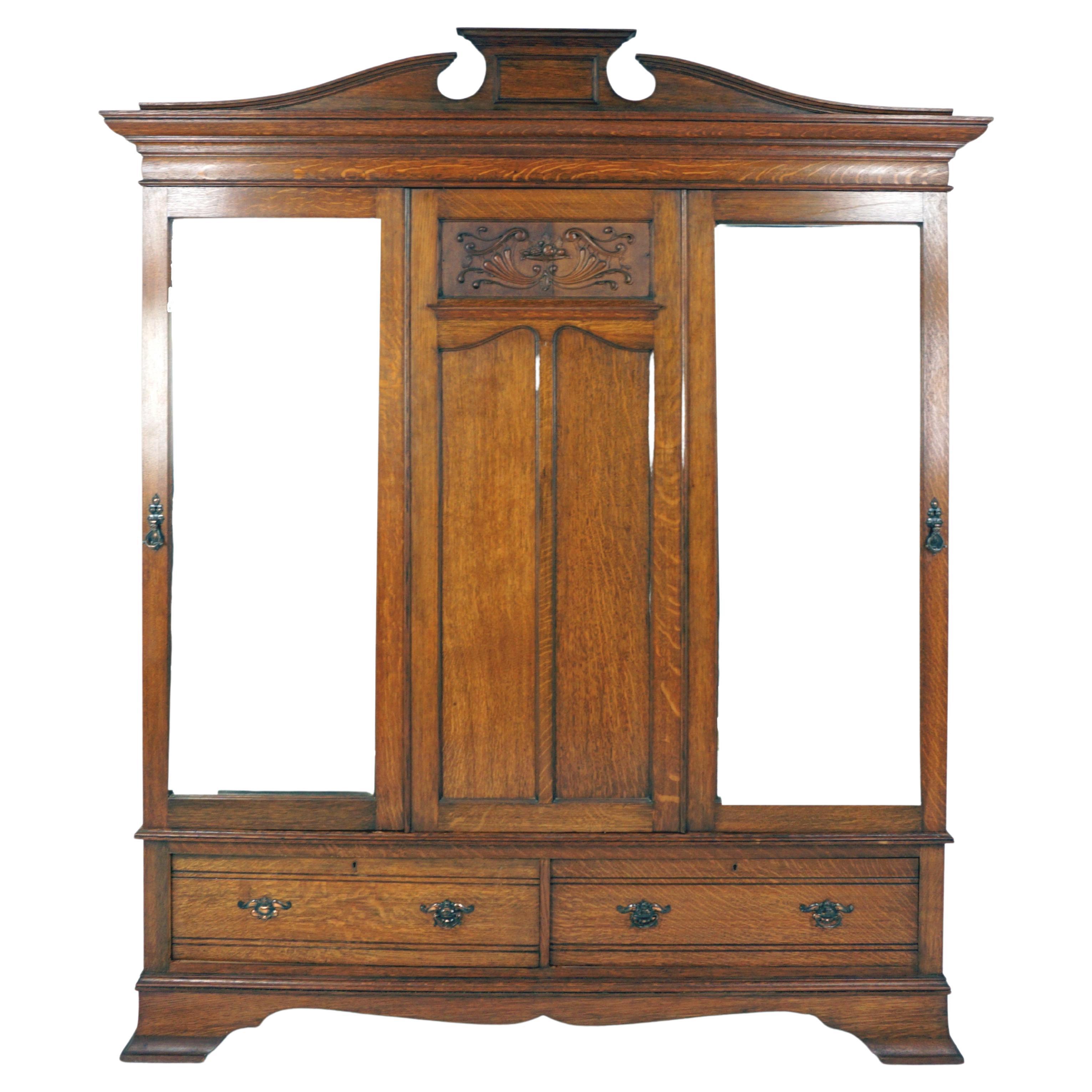Aesthetic Movement Tiger Oak Armoire, Maple + Co. London, England 1900, H539 For Sale