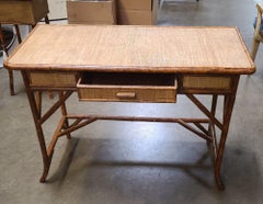 Aesthetic Movement Tiger Rattan Secretary Desk w/ Drawer