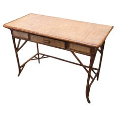 Vintage Aesthetic Movement Tiger Rattan Secretary Desk w/ Drawer
