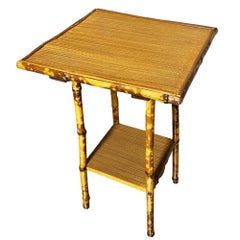 Aesthetic Movement Tiger Tortoise Bamboo Pedestal 2-Tier Side Drink Table