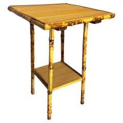 Aesthetic Movement Tiger Tortoise Bamboo Pedestal 2-Tier Side Drink Table