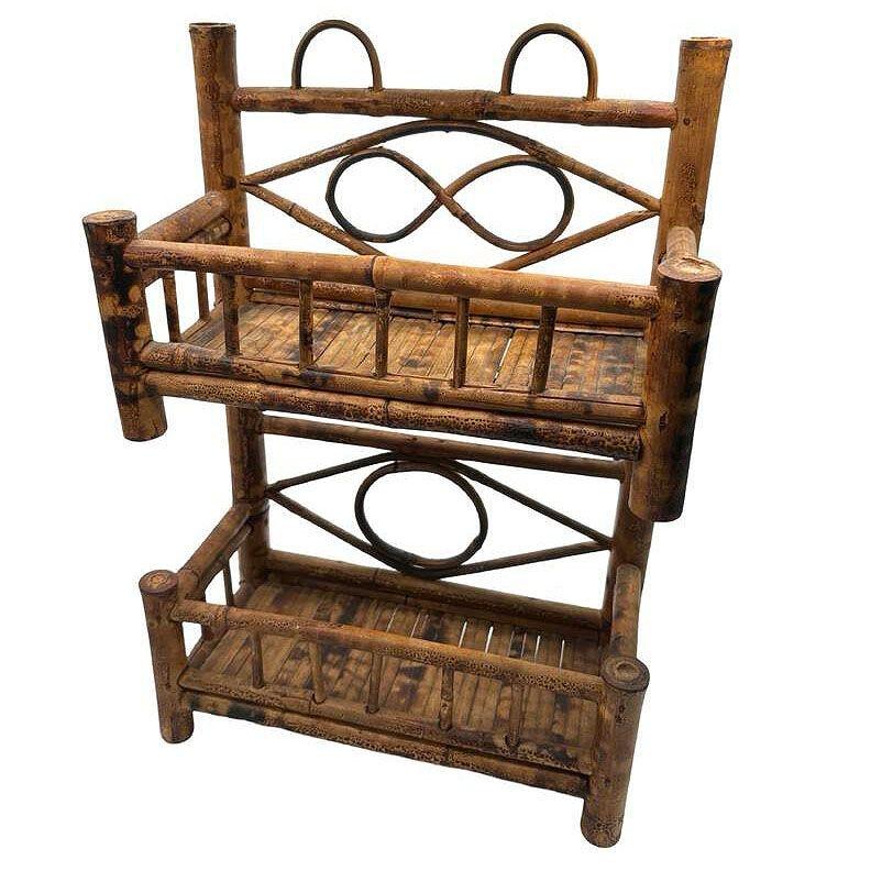 Aesthetic Movement Tortiose Tiger Bamboo Rattan Zweistöckiges Wandregal (Ästhetizismus) im Angebot