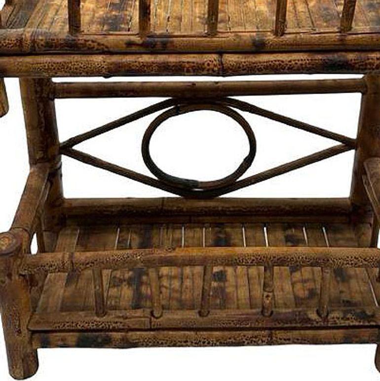 Aesthetic Movement Tortiose Tiger Bamboo Rattan Zweistöckiges Wandregal im Angebot 2