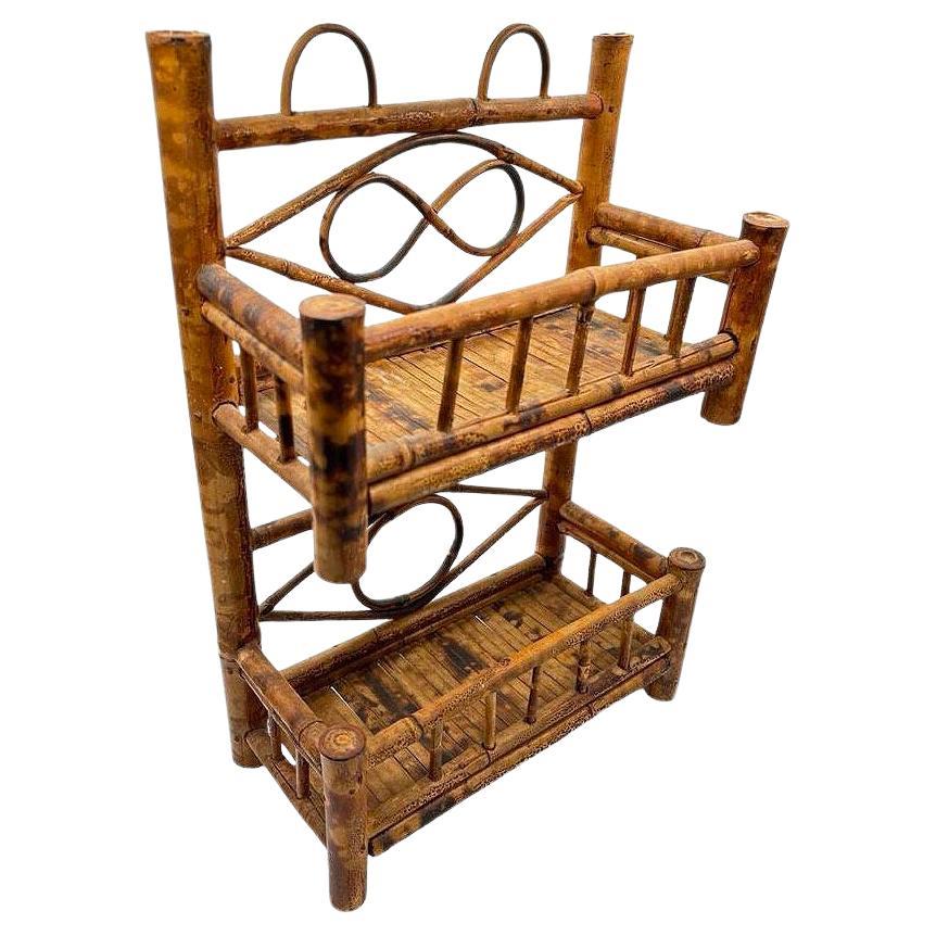 Aesthetic Movement Tortiose Tiger Bamboo Rattan Two Tiered Wall Shelf