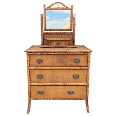 Aesthetic Movement Tortoise Bamboo & Grassmat Dresser with Vanity