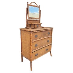 Aesthetic Movement Tortoise Bamboo & Grassmat Dresser with Vanity