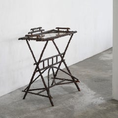 Early 20th Century Side Serving Drinks Tea Twig Table Smoked Glass Top Wood