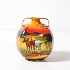 Vaso in porcellana dipinto a mano Aesthetic Movement Twin Handle firmato Royal Doulton