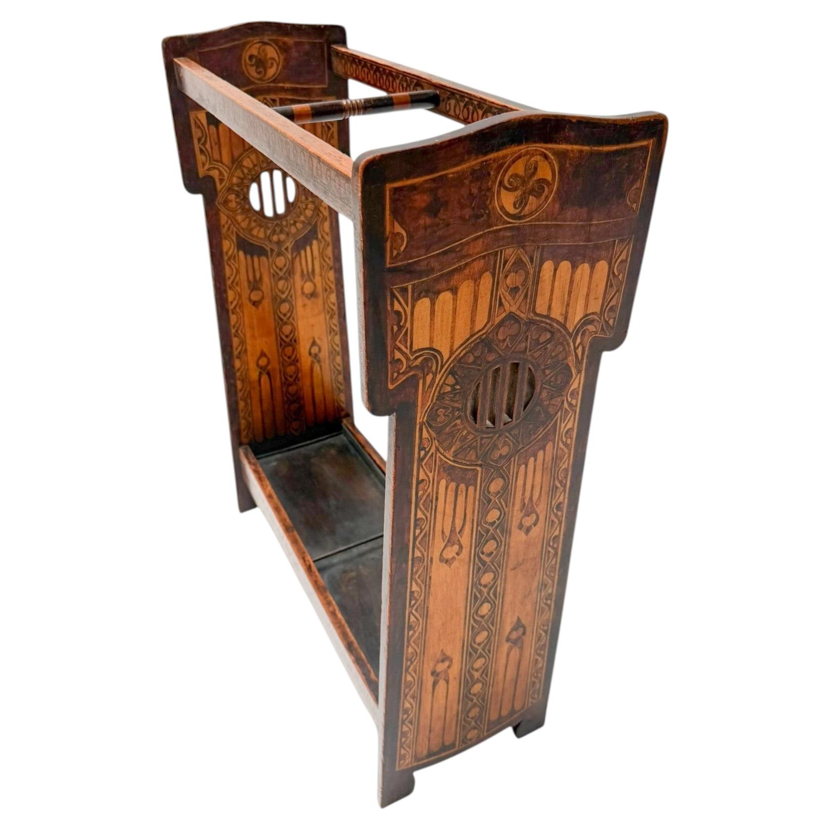 Aesthetic Movement Umbrella Stand, Hand-Painted Fruitwood, 1890s