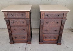 Aesthetic Movement Victorian Era Carved Nightstands / Dressers A Pair