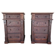 Aesthetic Movement Victorian Era Carved Nightstands / Dressers A Pair