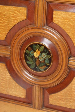 Aesthetic Movement Wall Cabinet with Painted Floral Roundel, Stamped Pomegranate