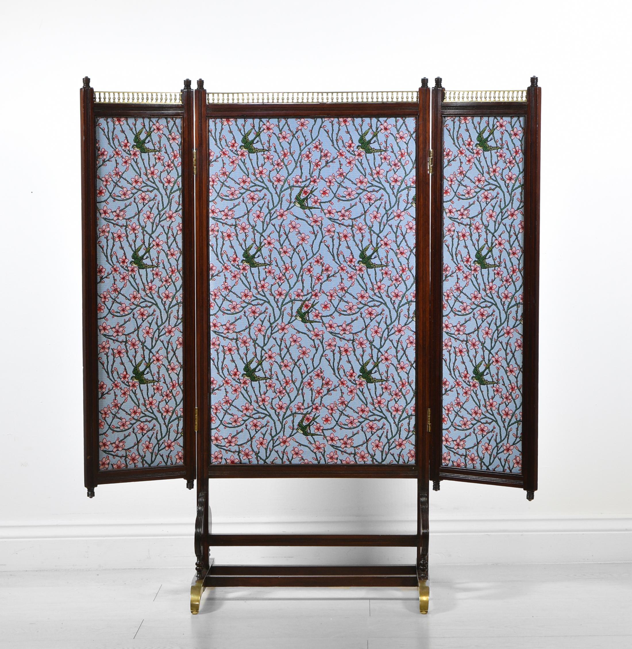 British Aesthetic Movement Walnut & Brass Mounted Folding Double Sided Low Screen For Sale