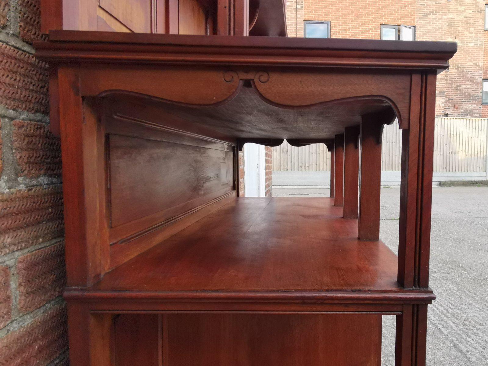 Aesthetic Movement Walnut Cabinet of Architectural Form with Carved Decoration. For Sale 10