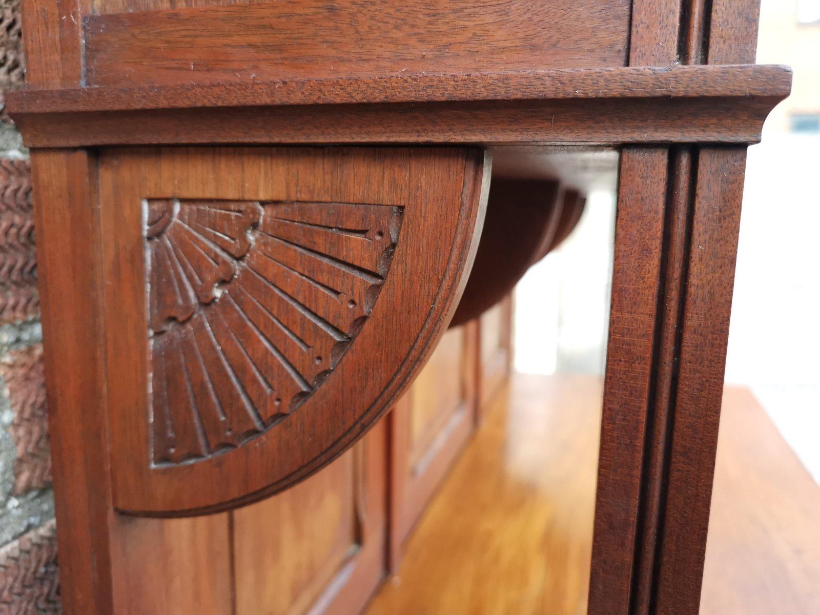 Aesthetic Movement Walnut Cabinet of Architectural Form with Carved Decoration. For Sale 11