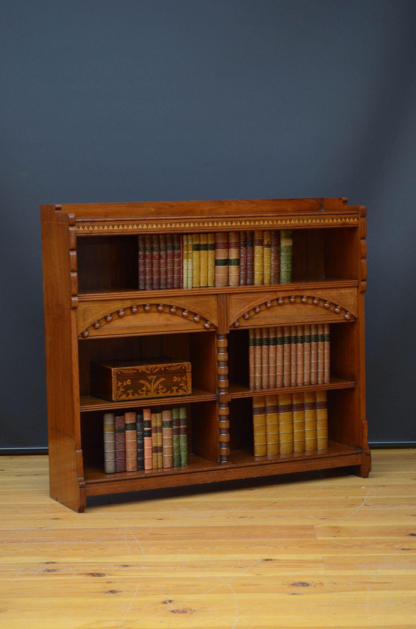 English Aesthetic Movement Walnut Open Bookcase For Sale