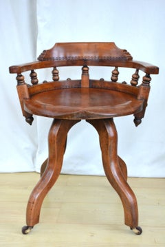 English Aesthetic Movement Walnut Swivelling Office Chair, Revolving Desk Chair
