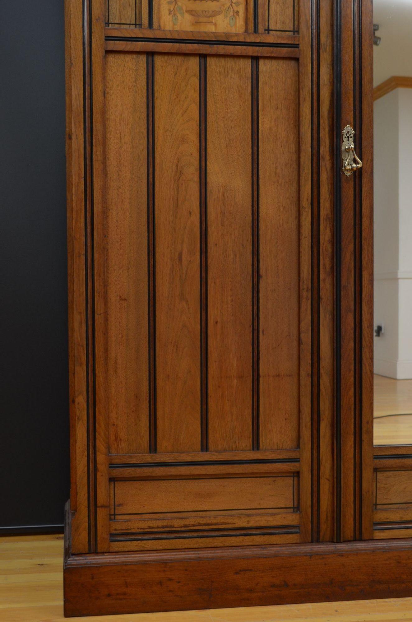 English Aesthetic Movement Walnut Three Door Wardrobe For Sale