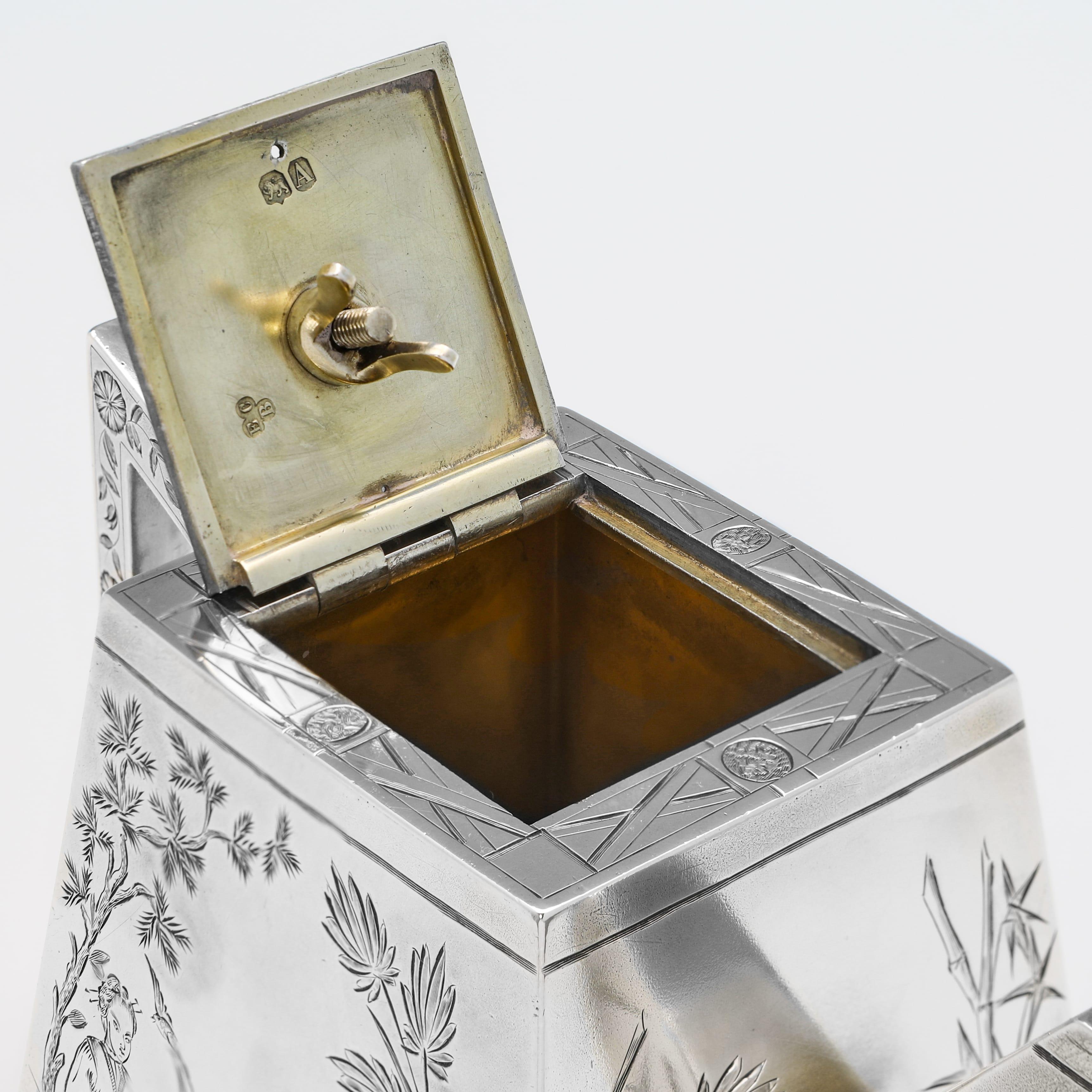Sterling Silver Aesthetic period antique sterling silver 3 piece tea set made in London in 1876