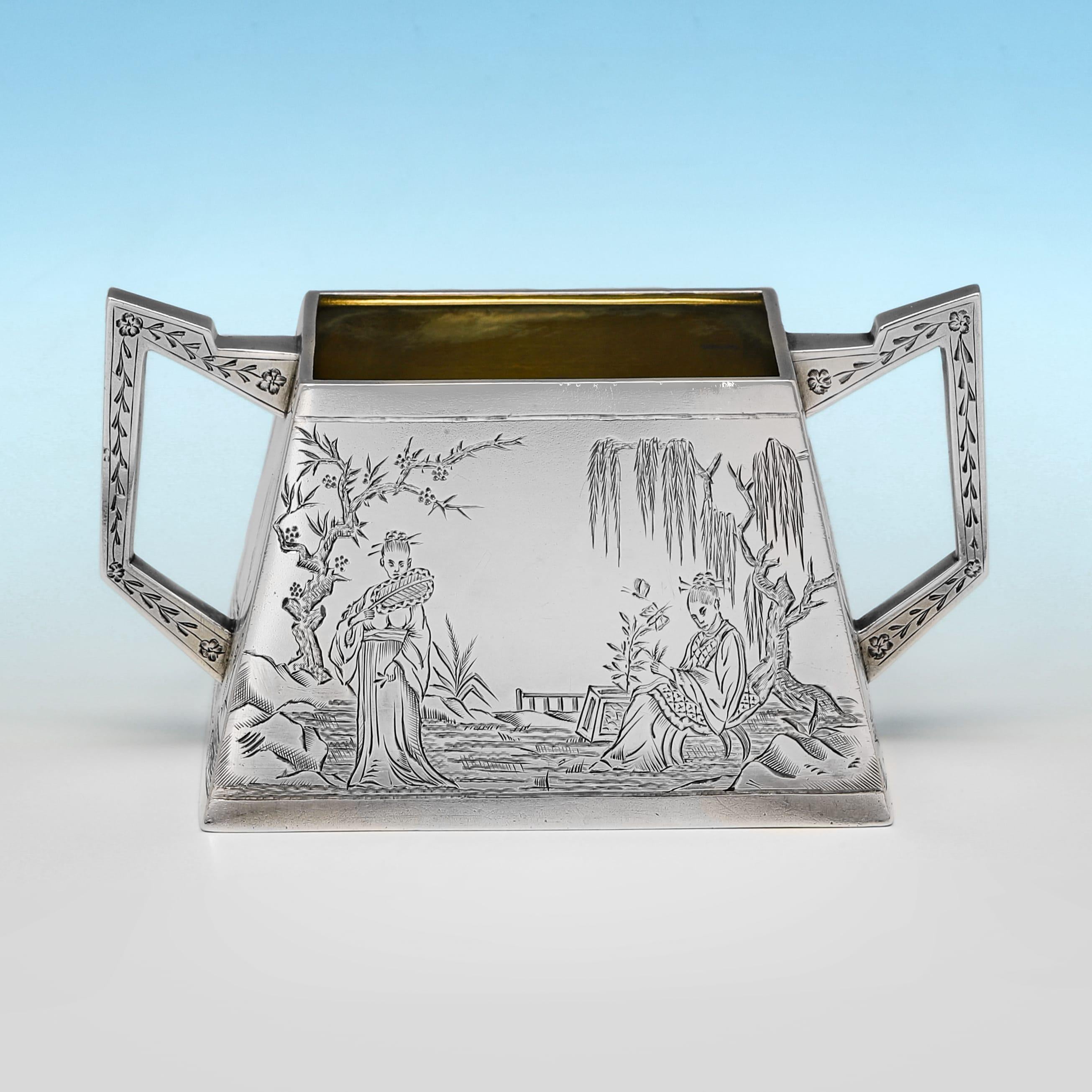 Aesthetic period antique sterling silver 3 piece tea set made in London in 1876 2