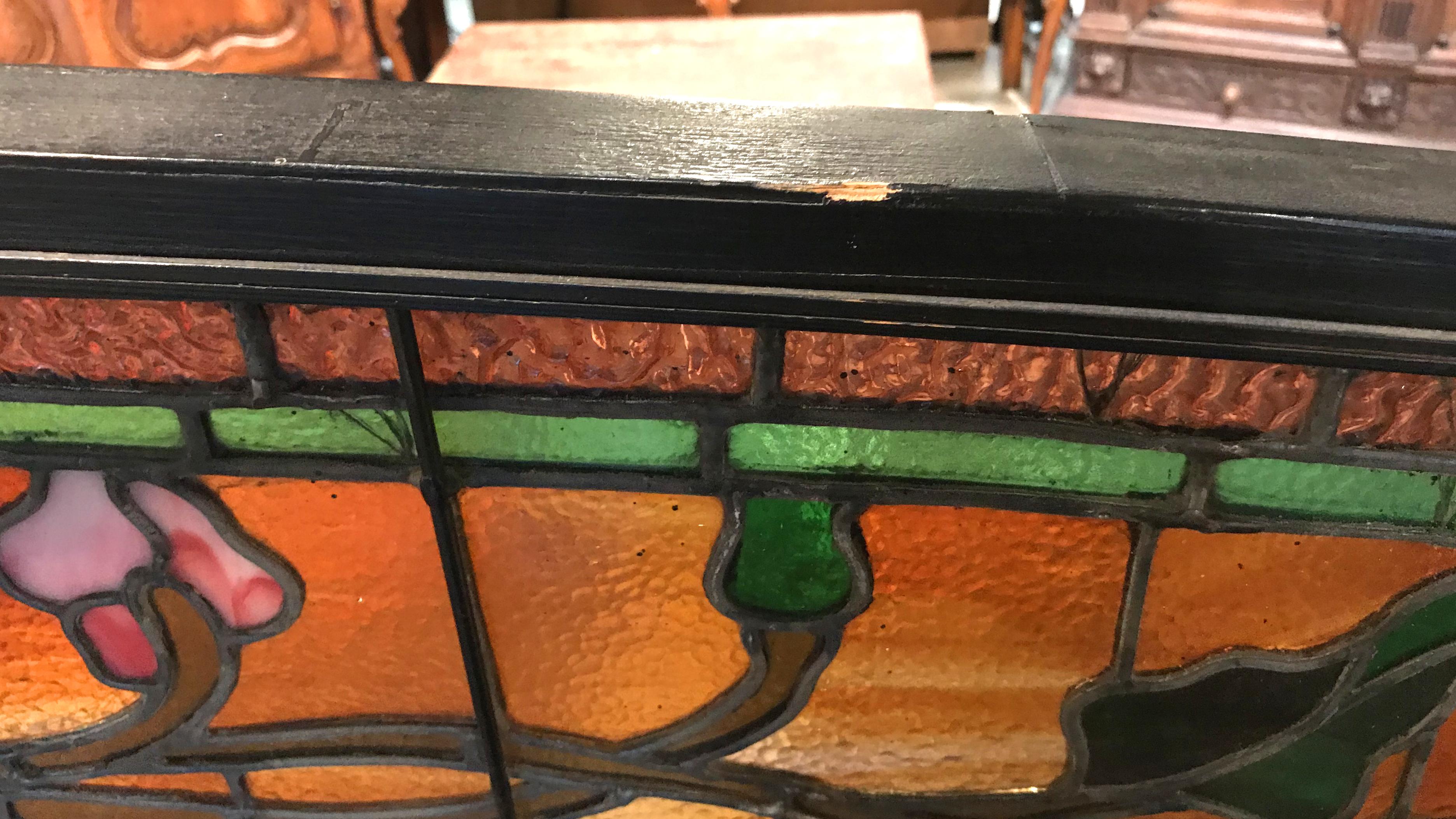 Aesthetic Period Arched Foliate Stained Glass Window or Transom Panel 3