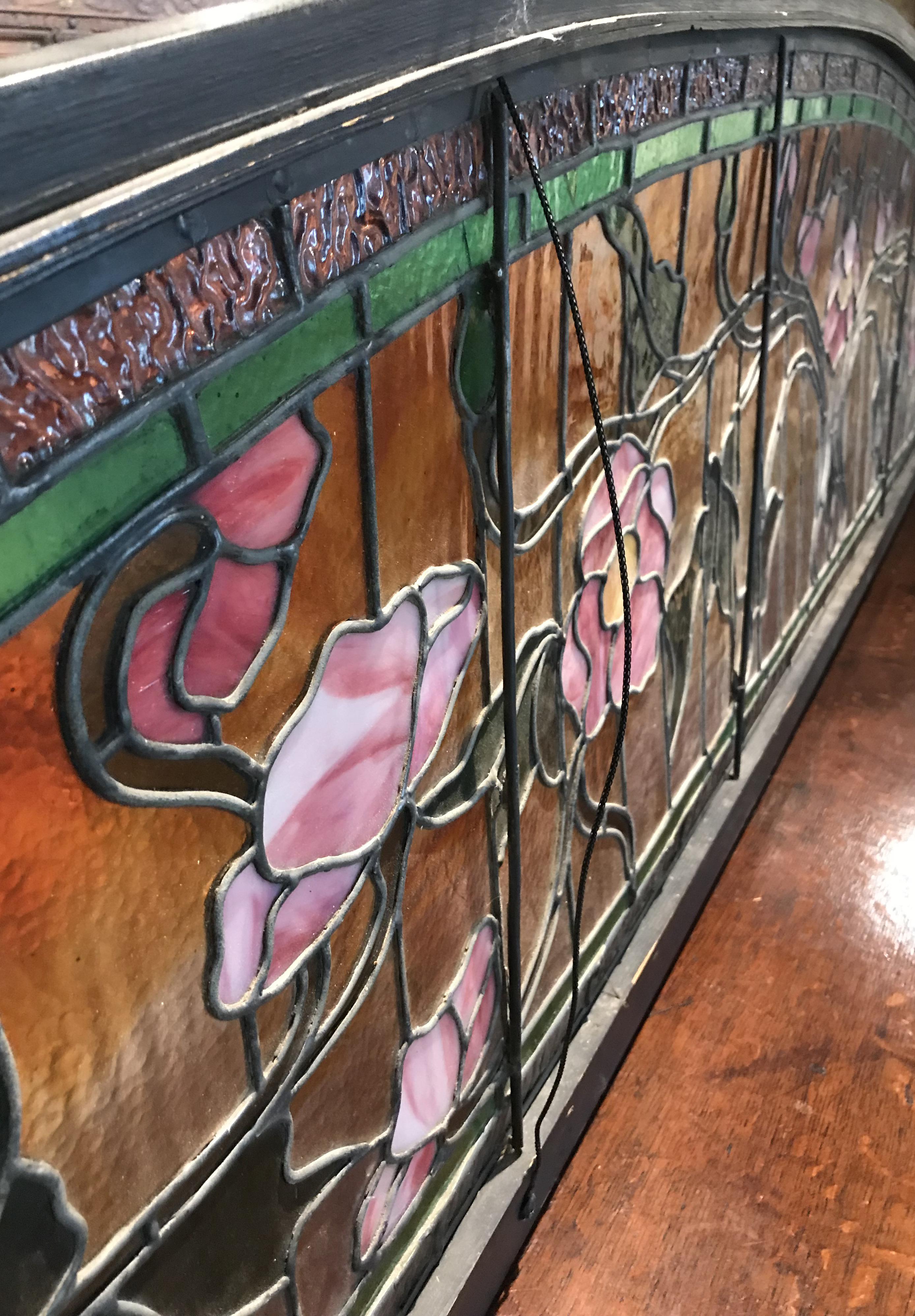 Aesthetic Period Arched Foliate Stained Glass Window or Transom Panel 6