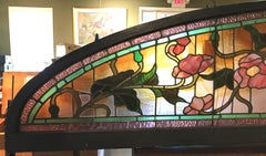 Aesthetic Period Arched Foliate Stained Glass Window or Transom Panel