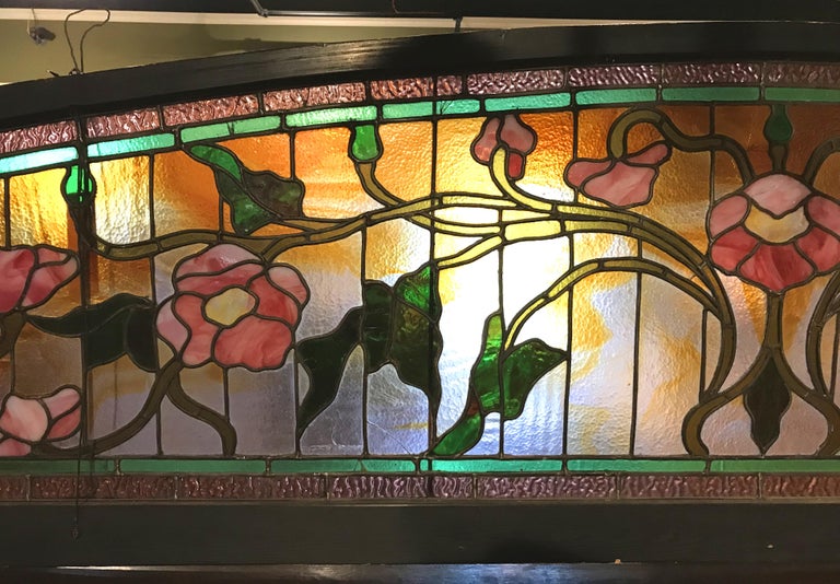 Aesthetic Period Arched Foliate Stained Glass Window or Transom Panel ...