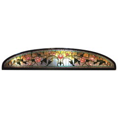 Aesthetic Period Arched Foliate Stained Glass Window or Transom Panel