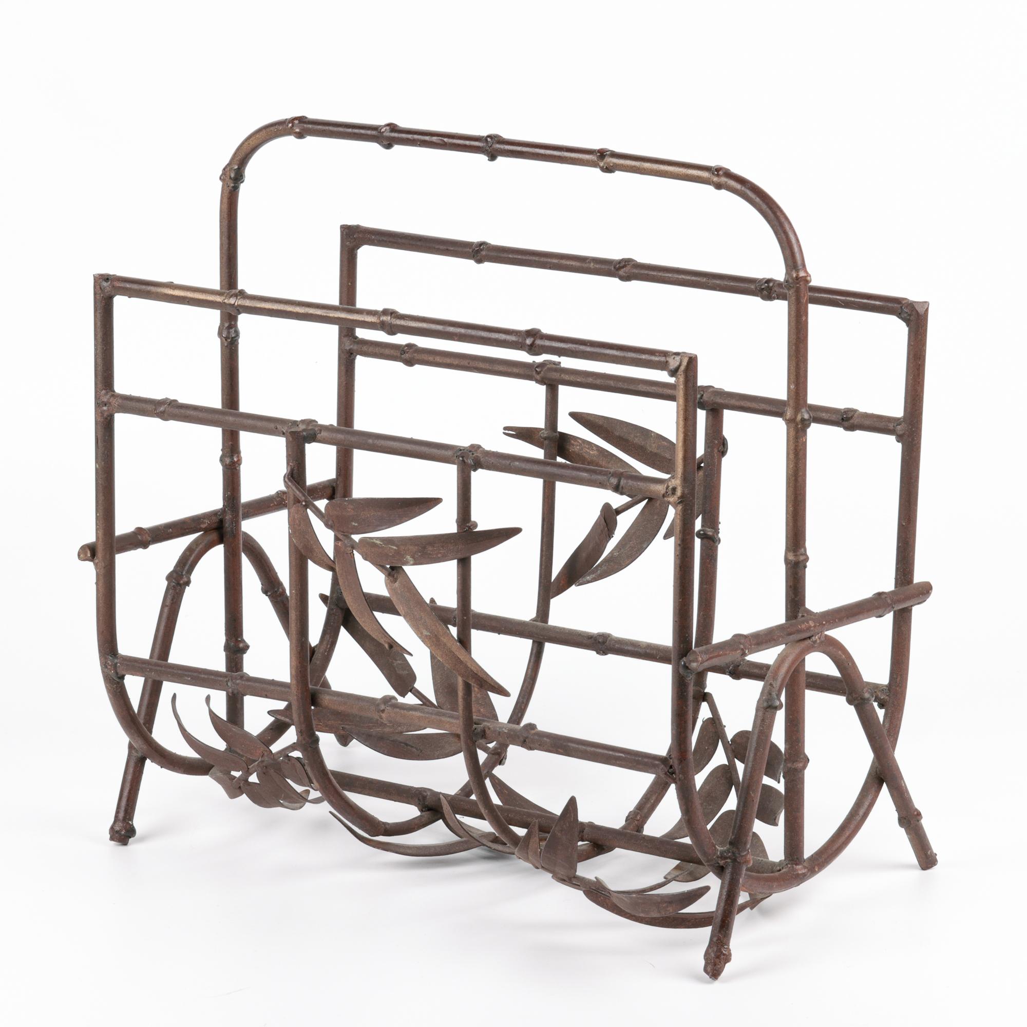 Hand-Crafted Aesthetic Period Bronze Faux Bamboo Magazine Rack