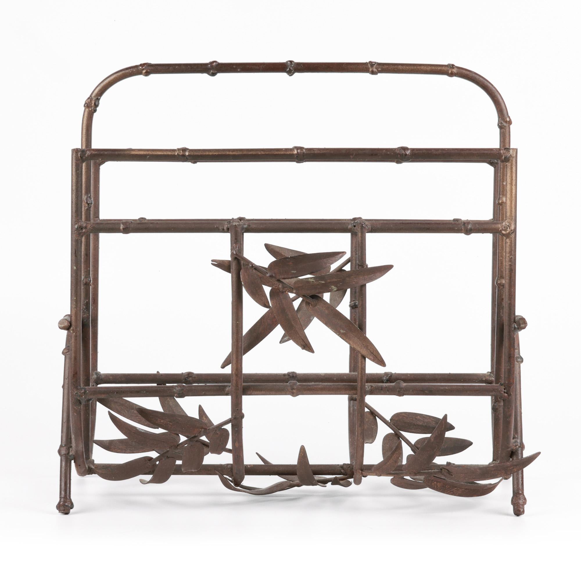 20th Century Aesthetic Period Bronze Faux Bamboo Magazine Rack