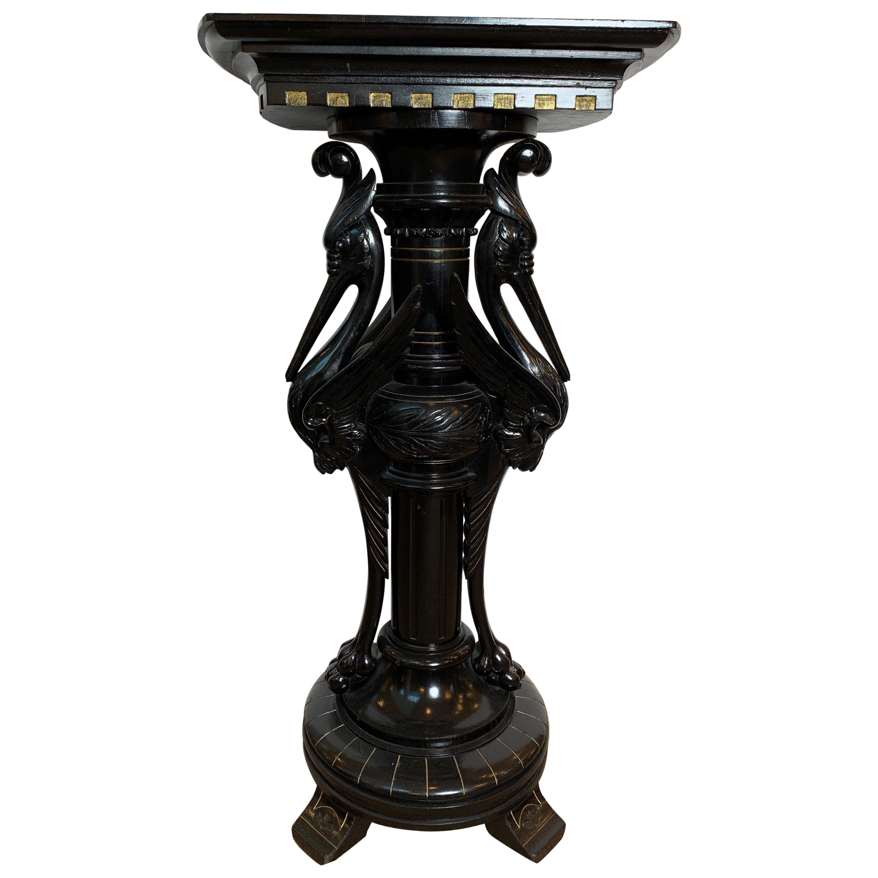 Aesthetic Period Ebonized Pedestal in the Form of Two Cranes
