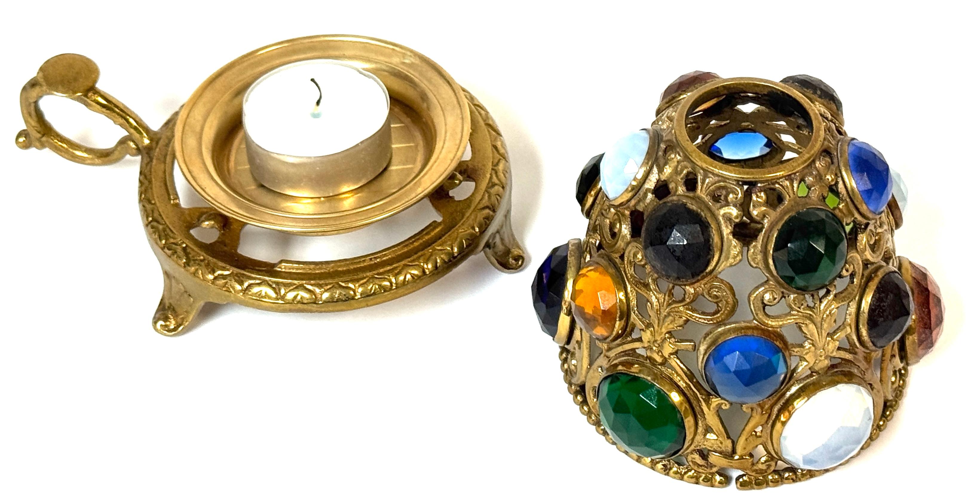 Aesthetic Period Jeweled Brass Fairy Lamp Attributed to S. Clarke, England For Sale 3
