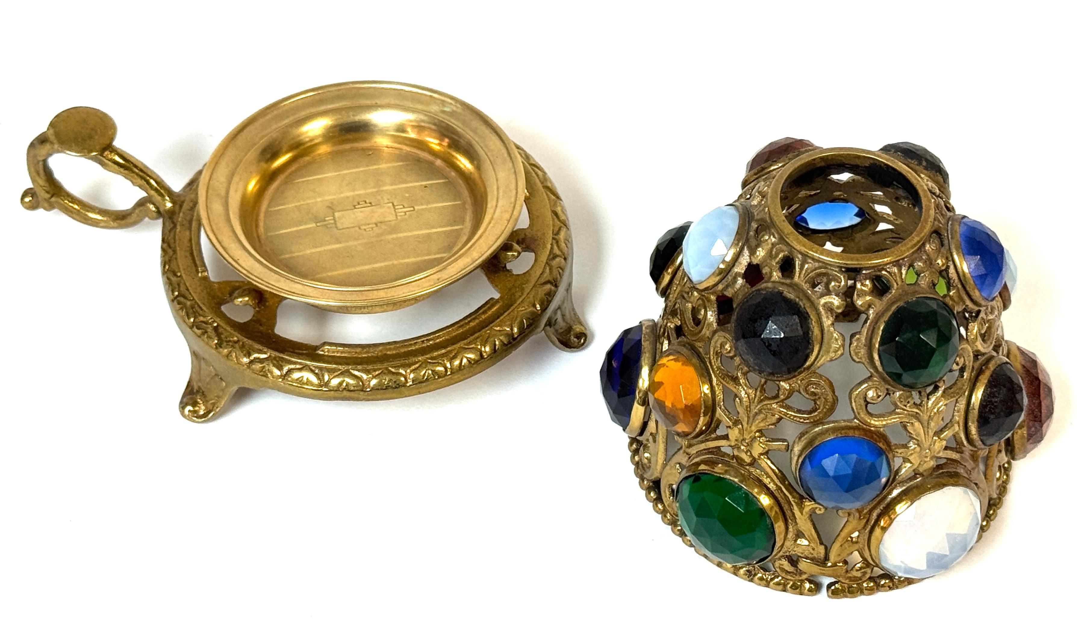 Aesthetic Period Jeweled Brass Fairy Lamp Attributed to S. Clarke, England For Sale 4