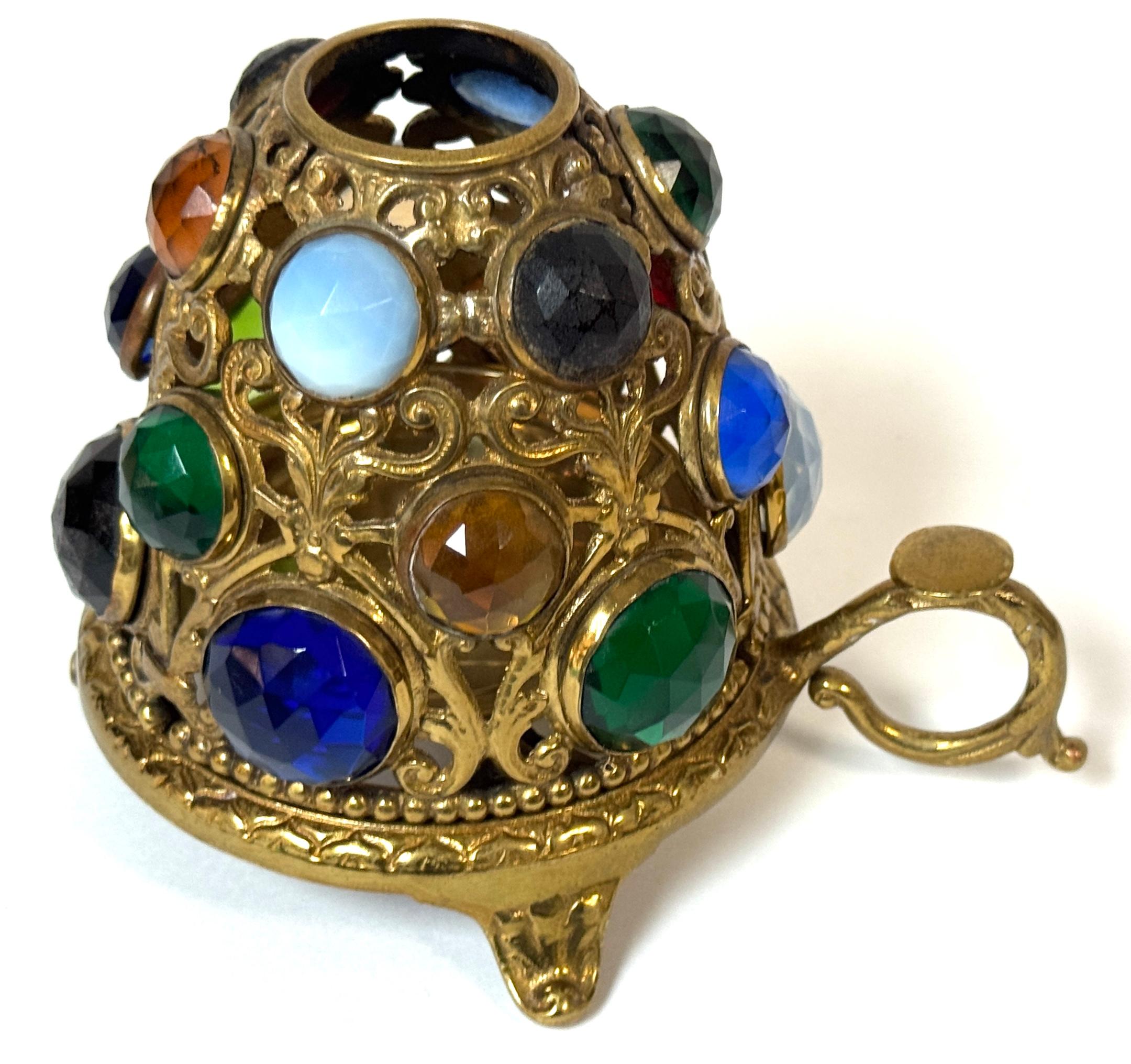 Aesthetic Movement Aesthetic Period Jeweled Brass Fairy Lamp Attributed to S. Clarke, England For Sale
