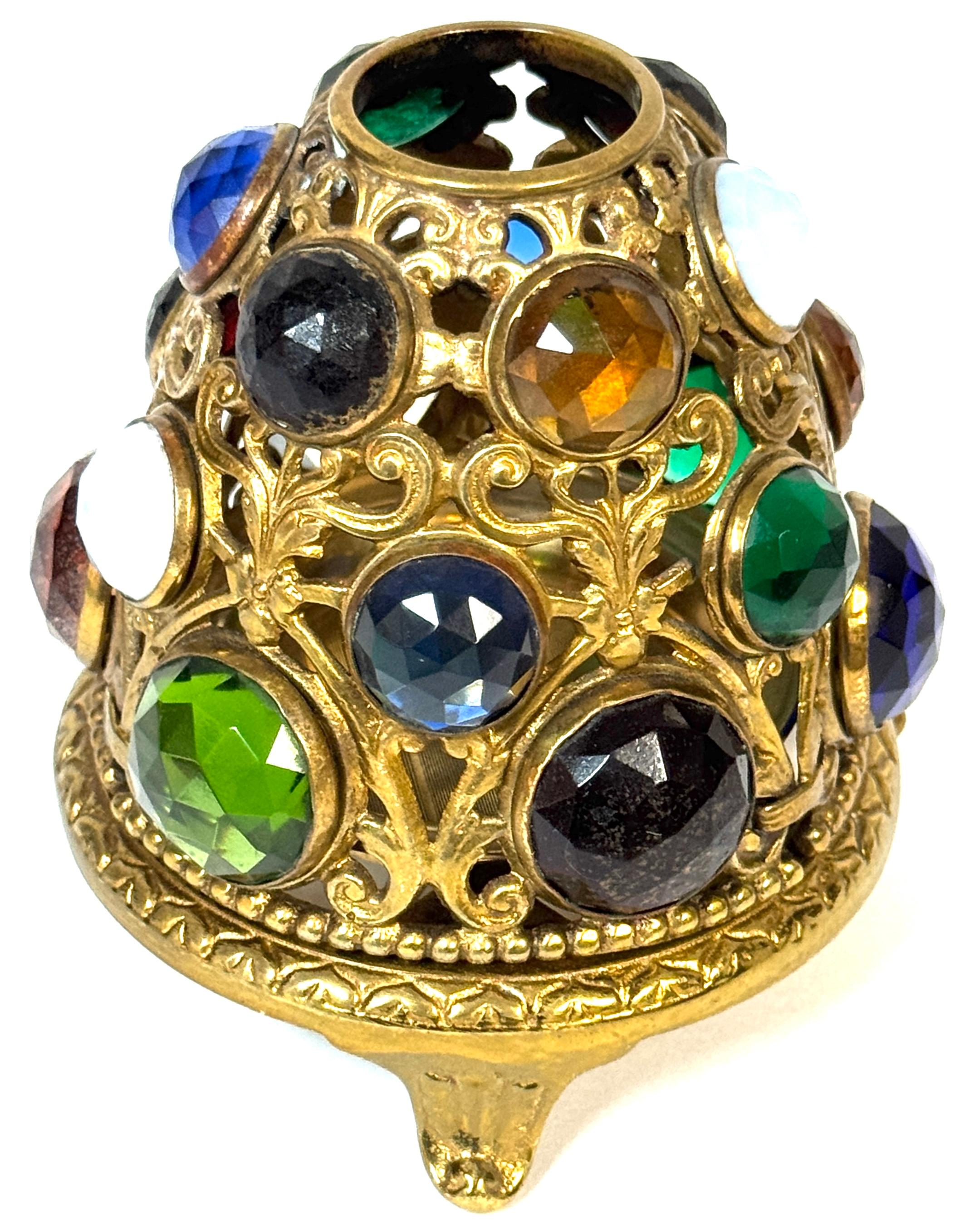 Cast Aesthetic Period Jeweled Brass Fairy Lamp Attributed to S. Clarke, England For Sale