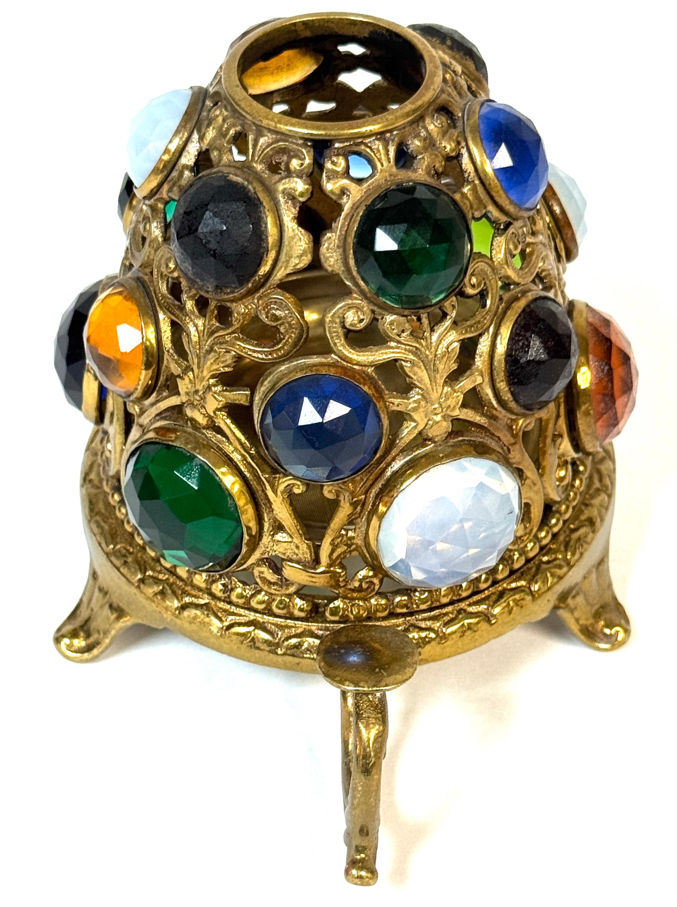 19th Century Aesthetic Period Jeweled Brass Fairy Lamp Attributed to S. Clarke, England For Sale