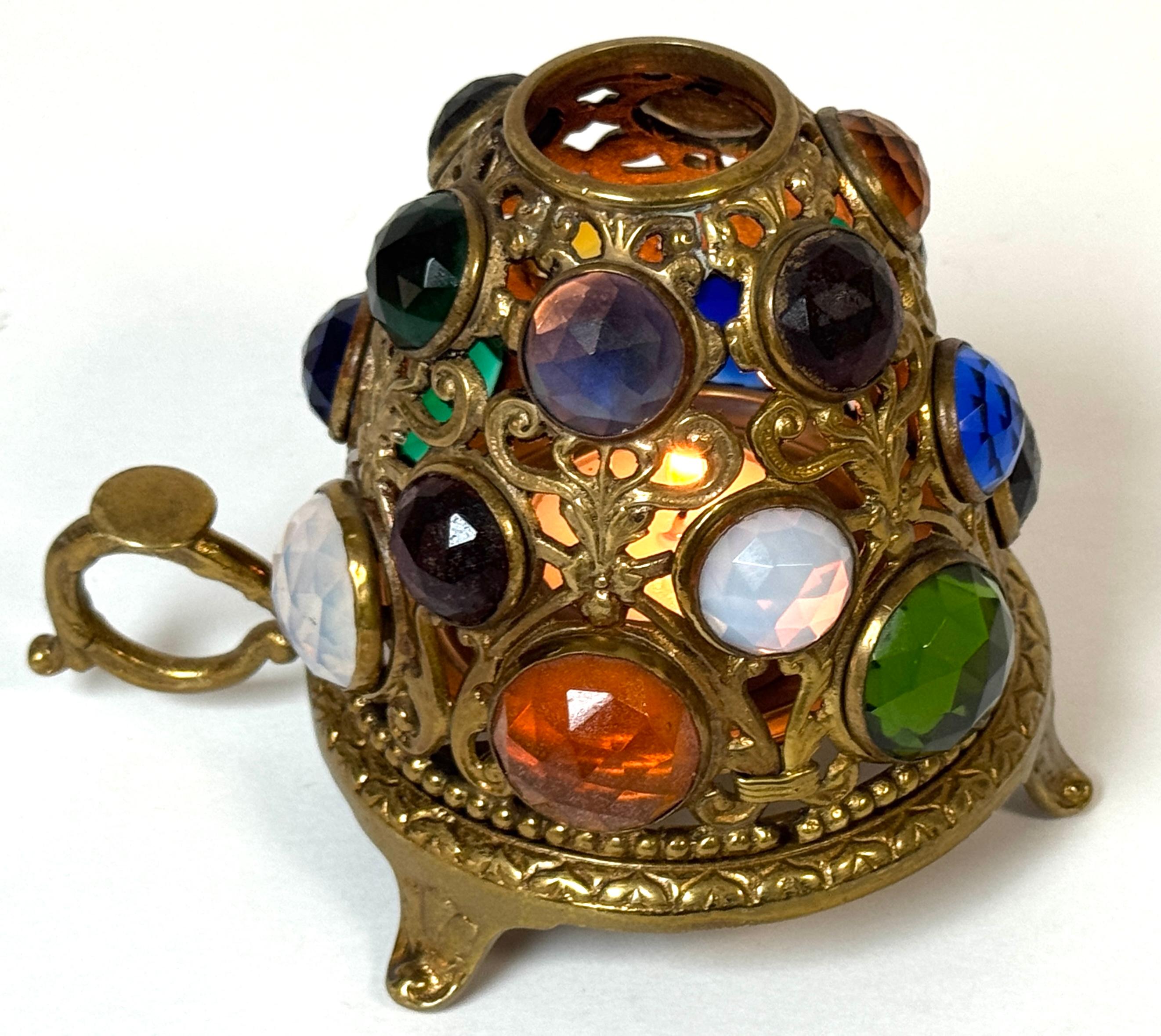 Aesthetic Period Jeweled Brass Fairy Lamp Attributed to S. Clarke, England For Sale 1